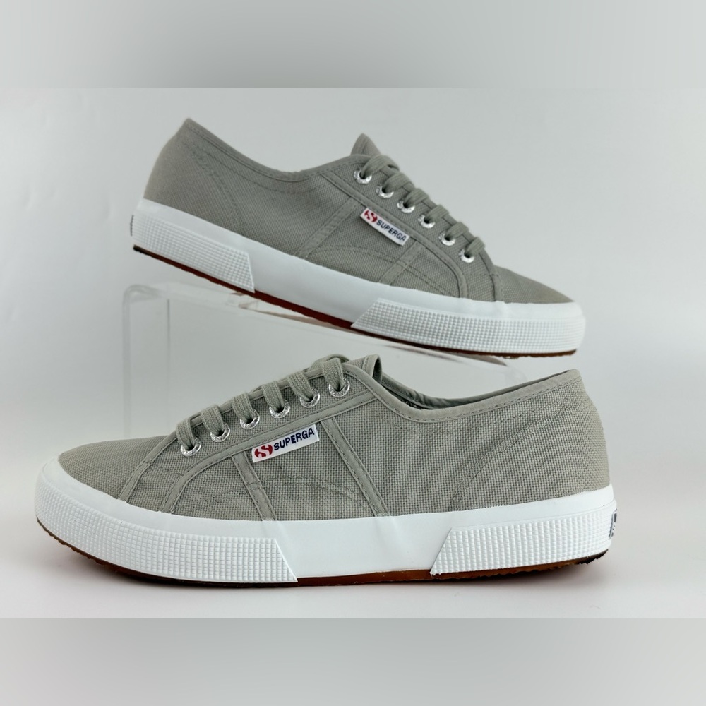 SUPERGA Unisex Lace Up Low Top Sneakers, Gray Canvas, US Size Men 8.5 Women 10